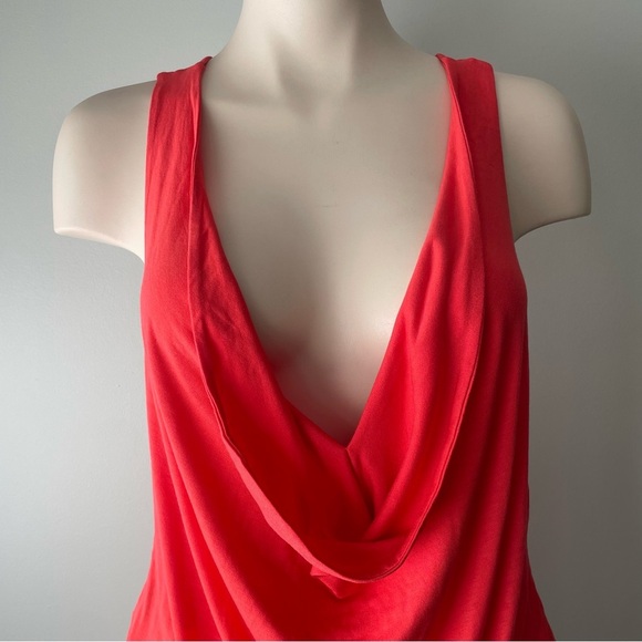 NEW BCBGMaxazria Lucille Top Tank Deep V Plunge Drapey Tank Shirt Coral Pink - Picture 5 of 9